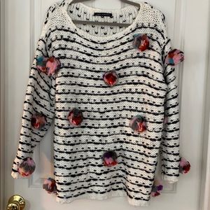 Fun artsy knitted sweater w/Pom Pom detail size Sm